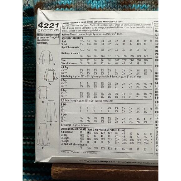 Simplicity Sewing pattern 4221 A line skirt pullover top Size 20w-28w - Picture 4 of 5